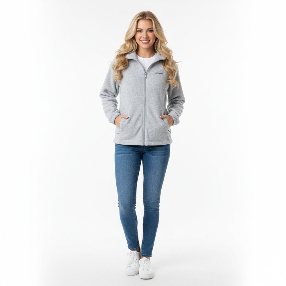 Columbia Sawyer Rapids Jacket Women 1X Gray Fleece Warm Outdoor Classic Layering